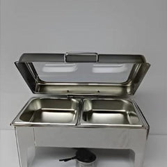 Chafing Dish RECTANGLE  9L with Transparent Roof Top , Hydraulic Soft Close & Gel Based Heating - SS PLAIN