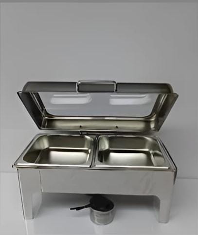 Chafing Dish RECTANGLE  9L with Transparent Roof Top , Hydraulic Soft Close & Gel Based Heating - SS PLAIN