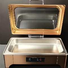 Digital Rose Gold Chafing Dish Rectangle 9L with Inbuilt Heater + Transparent Lid + Hydraulic Soft Close ( 1 GN Pan of 1/1 65mm )