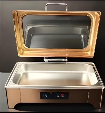 Digital Rose Gold Chafing Dish Rectangle 9L with Inbuilt Heater + Transparent Lid + Hydraulic Soft Close ( 1 GN Pan of 1/1 65mm )