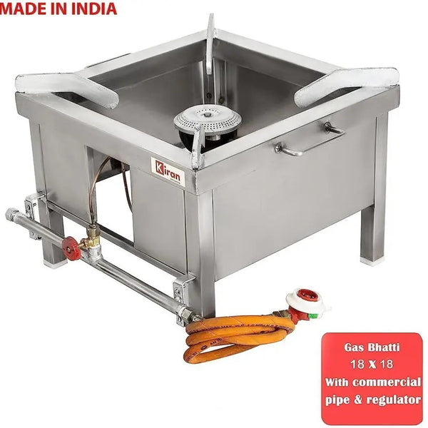 kiran 18X18X12 SS Stove/Bhatti with Brass nut hose pipe, and valve Stainless Steel Manual Gas Stove (1 Burners)
