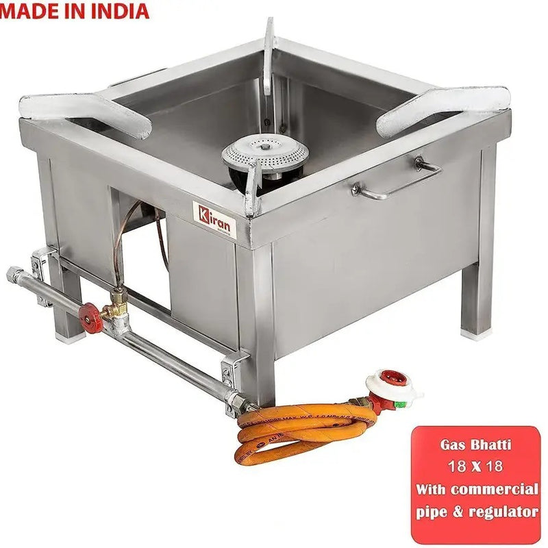 kiran 18X18X12 SS Stove/Bhatti with Brass nut hose pipe, and valve Stainless Steel Manual Gas Stove (1 Burners)