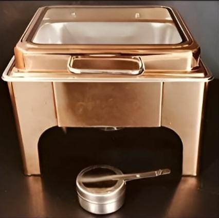 Chafing Dish Square  6L with Transparent Roof Top , Hydraulic Soft Close & Gel Based Heating - ROSE GOLD
