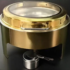 Gold Chafing Dish Round 6L with Gel Based Heating + Transparent Lid + Hydraulic Soft Close ( 1 GN Pan of 65mm )