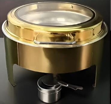 Gold Chafing Dish Round 6L with Gel Based Heating + Transparent Lid + Hydraulic Soft Close ( 1 GN Pan of 65mm )