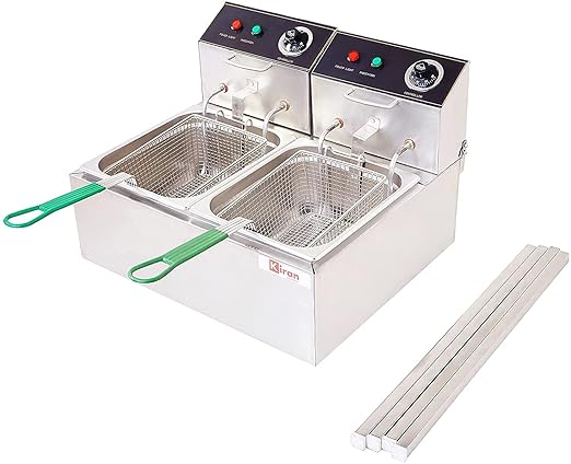 Kiran Enterprise Stainless Steel Electric 8 Liter Double Pan Deep Fryer with Detachable Leg for Restaurant and Kitchen and commercial Use