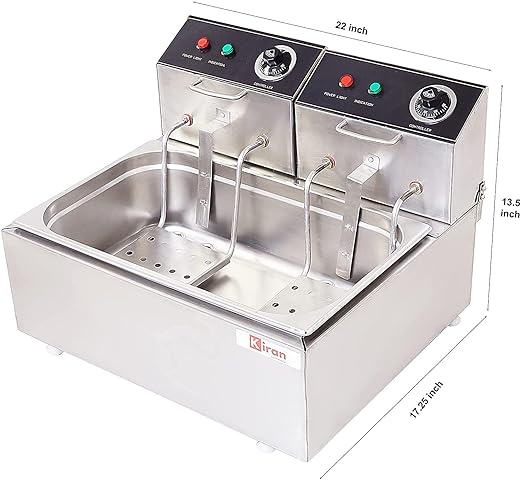 Kiran Enterprise Stainless Steel Electric 16-Liter Deep Fryer for Restaurant and Kitchen and Commercial Use.