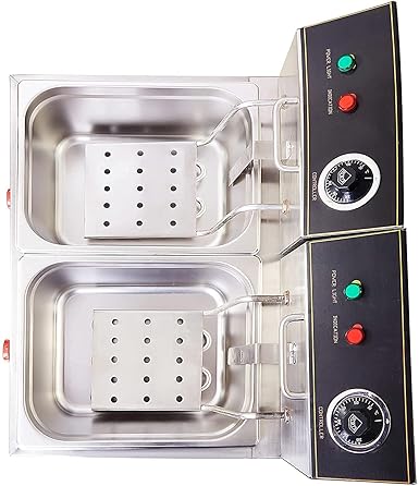 Kiran Enterprise Stainless Steel Electric 8 Liter Double Pan Deep Fryer with Detachable Leg for Restaurant and Kitchen and commercial Use