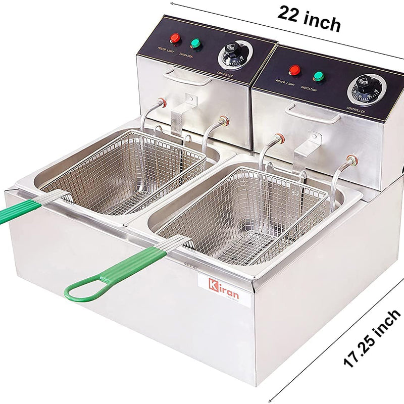 Kiran Enterprise Stainless Steel Electric 8 Liter Double Pan Deep Fryer with Detachable Leg for Restaurant and Kitchen and commercial Use